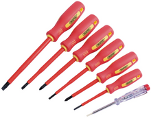 Load image into Gallery viewer, Draper SET OF 7 INSULATED S/DRIVERS 46540 46540 VDE Approved Fully Insulated Soft Grip Screwdriver Set With Mains Tester (7 Piece)
