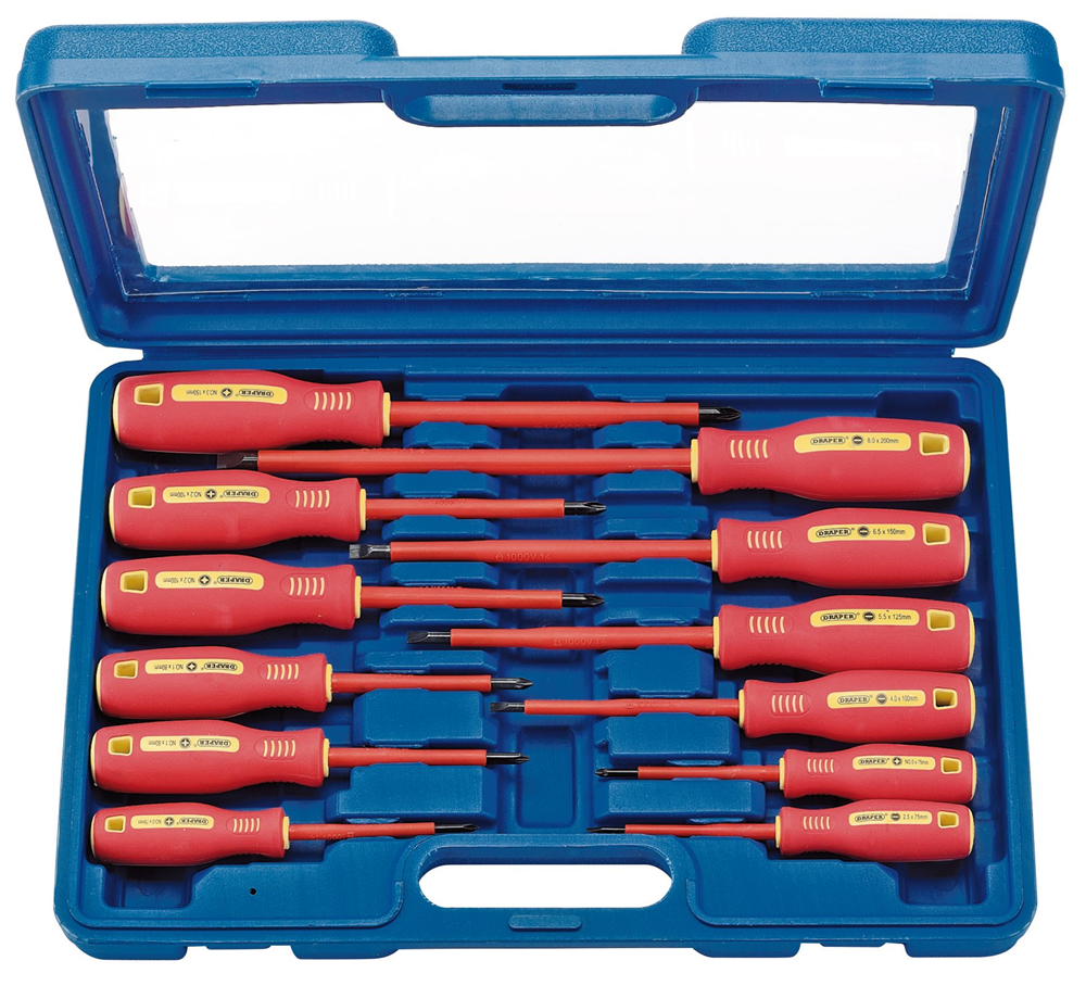 Draper SET OF 12 INSULATED S/DRIVERS 46541 46541 VDE Approved Fully Insulated Soft Grip Screwdriver Set (12 Piece)