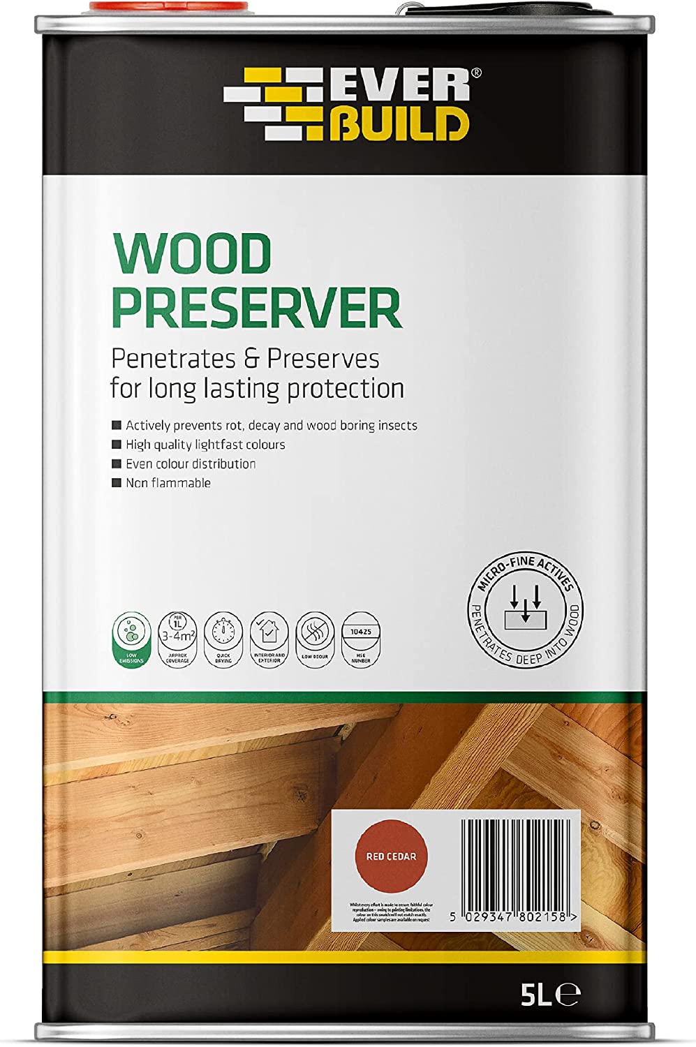 Everbuild 5 Litre Red Cedar Wood Preserver Treatment Solvent Free Stain