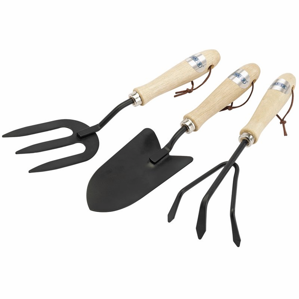 Draper C/STEEL 3PC TOOL SET 83993 Carbon Steel Hand Fork, Cultivator and Trowel with Hardwood Handles