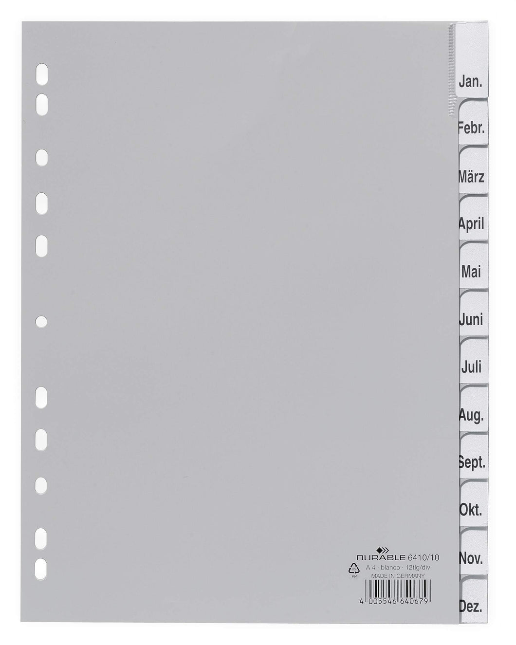 Durable 12 Part Removable Tab Reinforced Punched Index Dividers | A4 | Grey