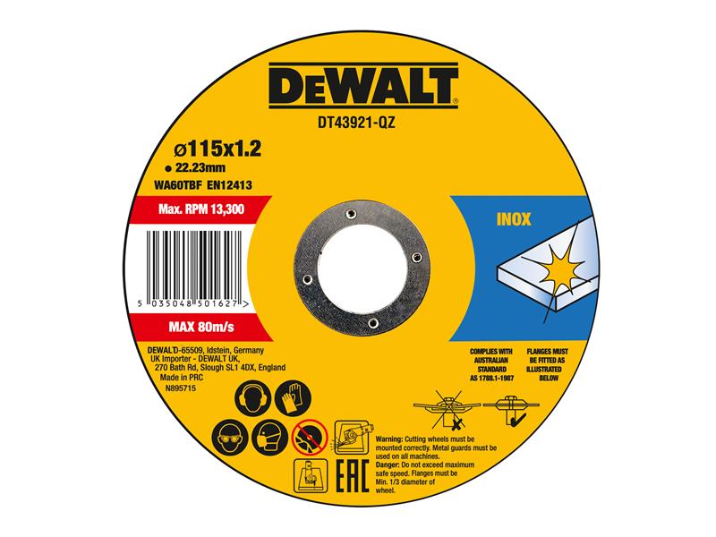 DEWALT DT43921-QZ DT43921 Metal Cut Off Disc 115 x 1.2 x 22.23mm (Pack 10)