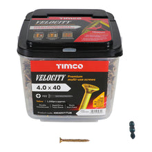 Load image into Gallery viewer, TIMCO Velocity Premium Multi-Use Countersunk Gold Woodscrews - 4.0 x 40 Tub OF 1200 - 40040VYTUB
