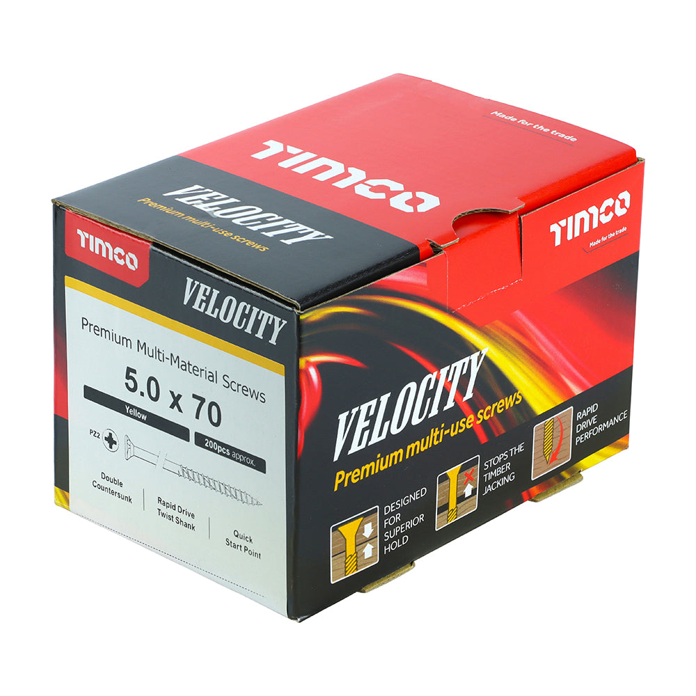 TIMCO Velocity Premium Multi-Use Countersunk Gold Woodscrews - 5.0 x 70 Box OF 200 - 50070VY