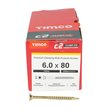 Load image into Gallery viewer, TIMCO C2 Clamp-Fix Multi-Purpose Premium Countersunk Gold Woodscrews - 6.0 x 80 Box OF 200 - 60080C2C
