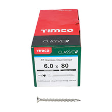 Load image into Gallery viewer, TIMCO Classic Multi-Purpose Countersunk A2 Stainless Steel Woodcrews - 6.0 x 80 Box OF 200 - 60080CLASS
