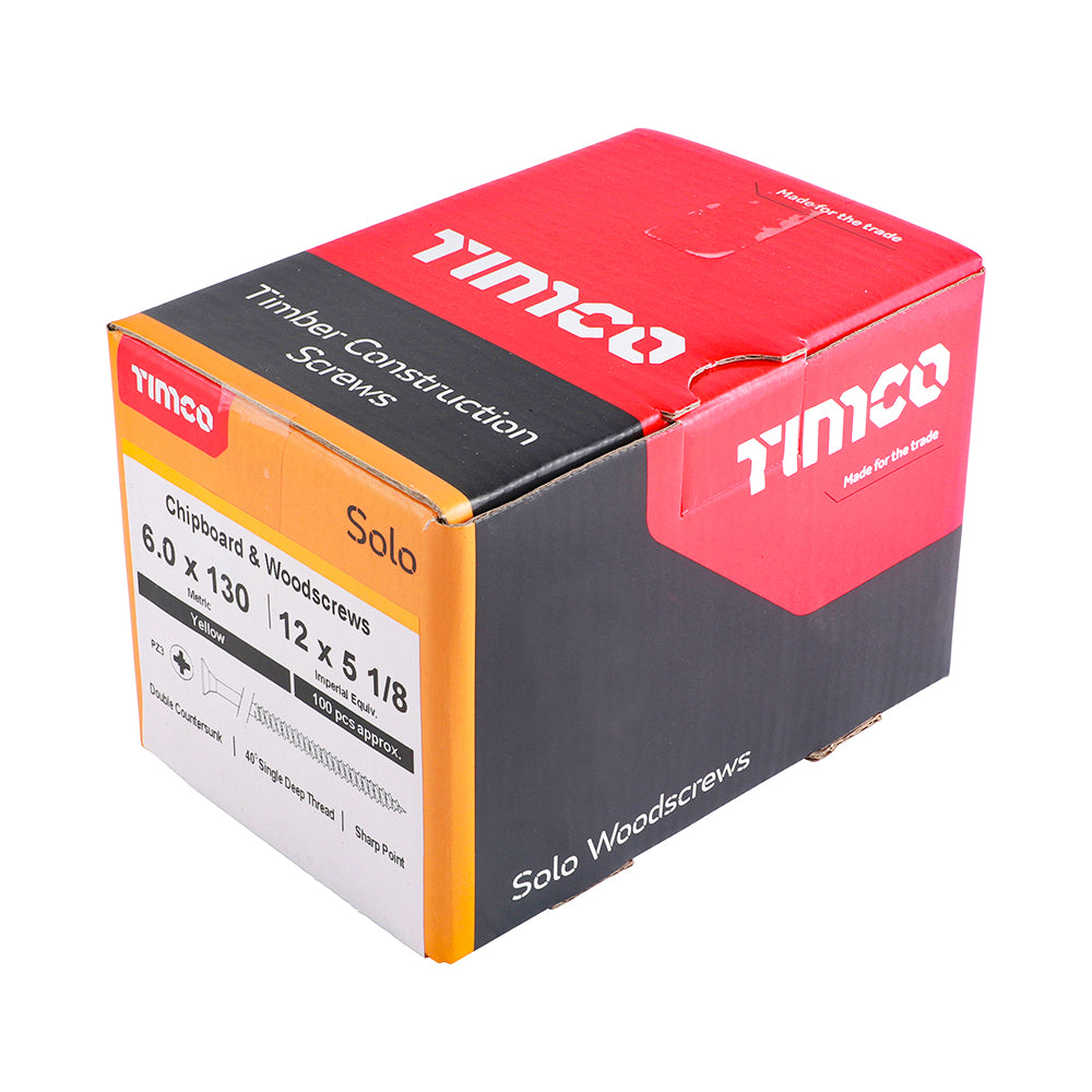 TIMCO Solo Countersunk Gold Woodscrews - 6.0 x 130 Box OF 100 - 60130SOLOC
