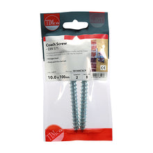 Load image into Gallery viewer, TIMCO Coach Screws Hex Head Silver  - 10.0 x 100 TIMpac OF 2 - 10100CSCP
