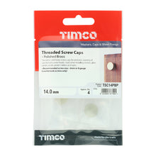 Load image into Gallery viewer, TIMCO Threaded Screw Caps Solid Brass Polished Brass - 14mm TIMpac OF 4 - TSC14PBP
