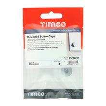 Load image into Gallery viewer, TIMCO Threaded Screw Caps Solid Brass Polished Chrome - 16mm TIMpac OF 4 - TSC16PCP
