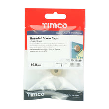 Load image into Gallery viewer, TIMCO Threaded Screw Caps Solid Brass Satin Brass - 16mm TIMpac OF 4 - TSC16SBP
