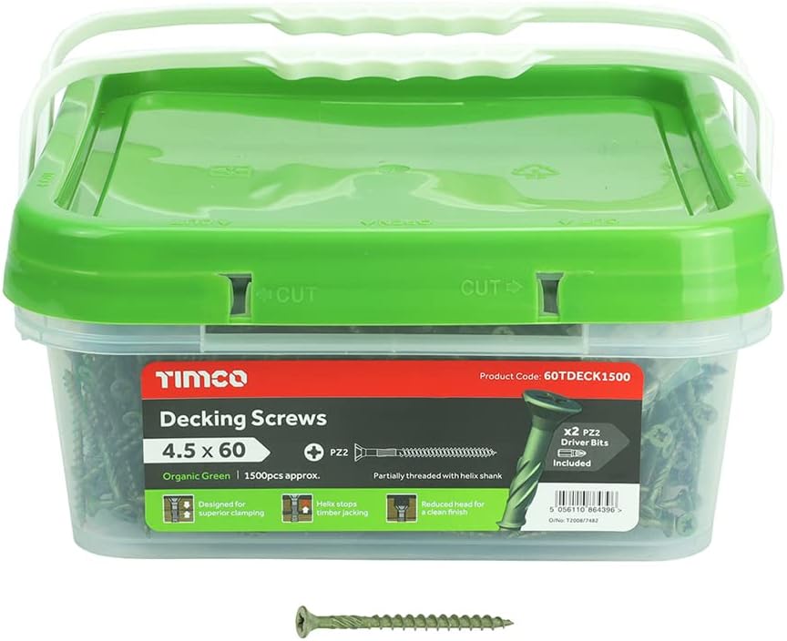 TIMCO Decking Screws Countersunk Exterior Green - 4.5 x 60 Tub OF 1500 - 60TDECK1500
