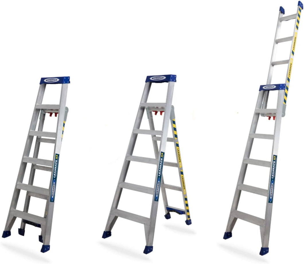 Werner Leansafe 3 in 1 Combination Ladder Multi Purpose 3 Way Ladder Step Ladder Extension Ladder Leaning Ladder Aluminium, One Size, Silver