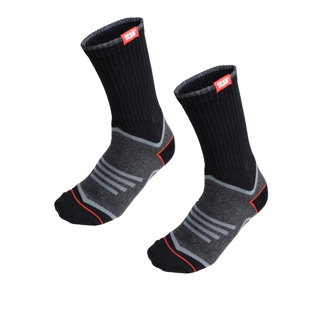 Scan SCASOCKS Work Socks - Twin Pack (2 Pairs) Size: 6-12, Grey/Black