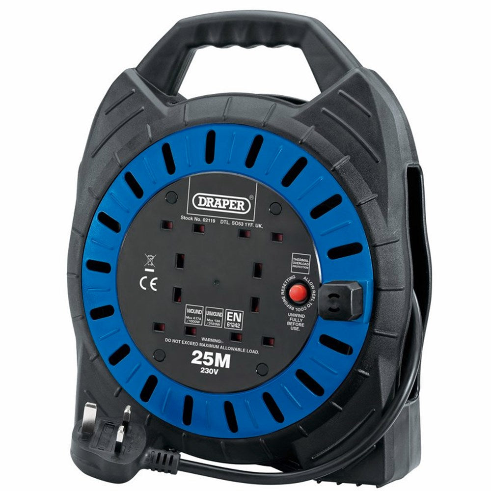 DRAPER 02119 - 230V Four Socket Cable Reel (25m) – weedfabricdirect